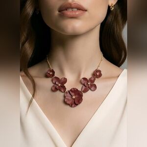 🆕MATTE BURGUNDY PURPLE FLORAL STATEMENT NECKLACE